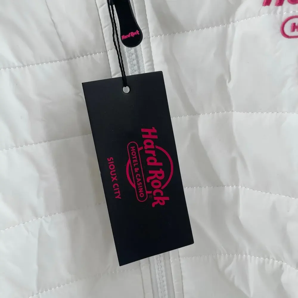 HARD ROCK HOTEL & CASINO SIOUX CITY Puff Jacket SZ Extra Large White Pink NWT